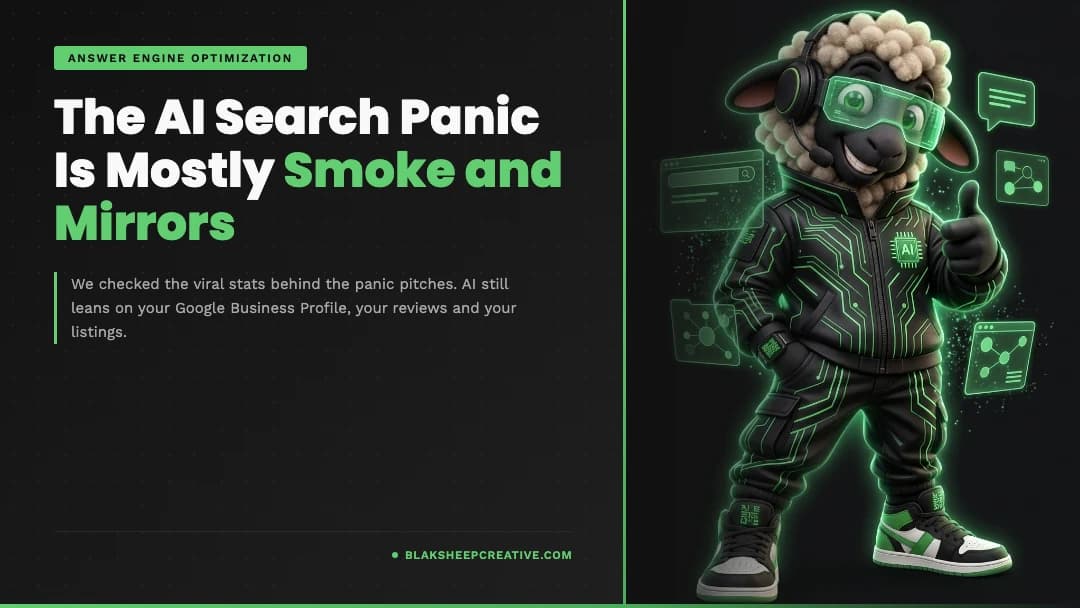 BlakSheep Creative featured graphic: Why the AI Search Panic Is Mostly Smoke and Mirrors (And What Really Drives Local Discovery)