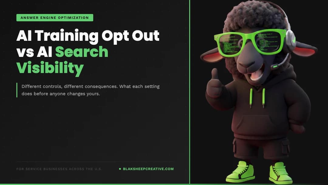 BlakSheep Creative featured graphic: AI Training Opt Out vs AI Search Visibility: What Business Owners Need to Know