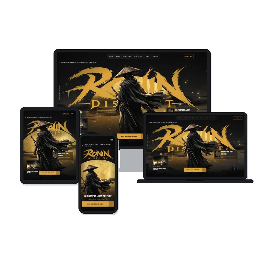 Ronin District website shown on desktop, laptop, tablet and phone