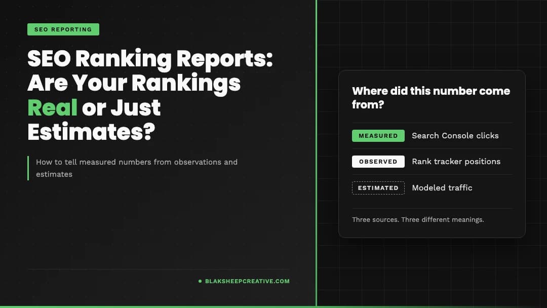BlakSheep Creative featured graphic: SEO Ranking Reports: Are Your Rankings Real or Just Estimates?