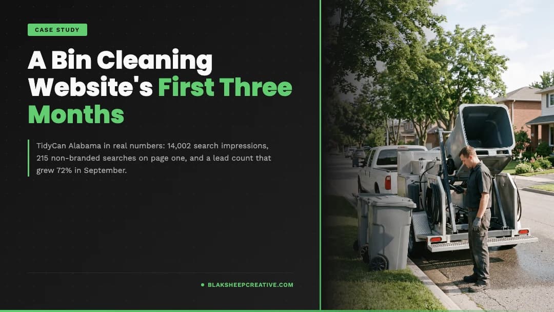 BlakSheep Creative featured graphic: TidyCan Alabama Case Study: A Bin Cleaning Website's First Three Months