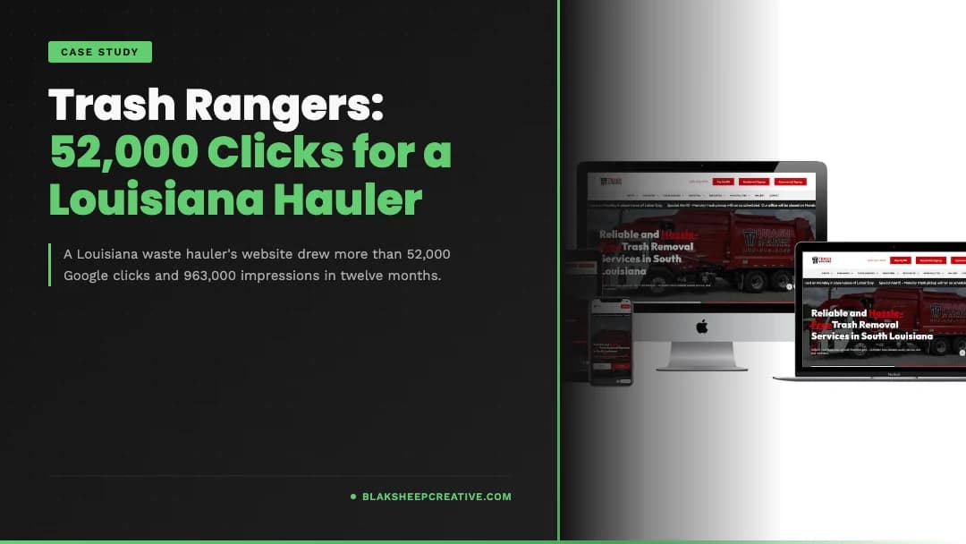 BlakSheep Creative featured graphic: Trash Rangers Case Study: 52,000 Clicks for a Louisiana Hauler