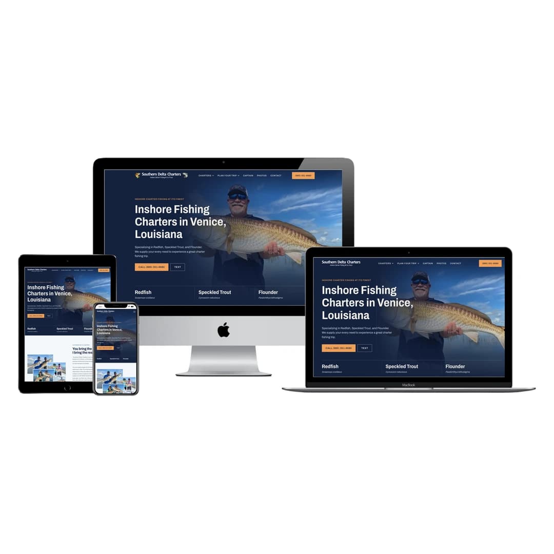 Southern Delta Charters website shown on desktop, laptop, tablet and phone