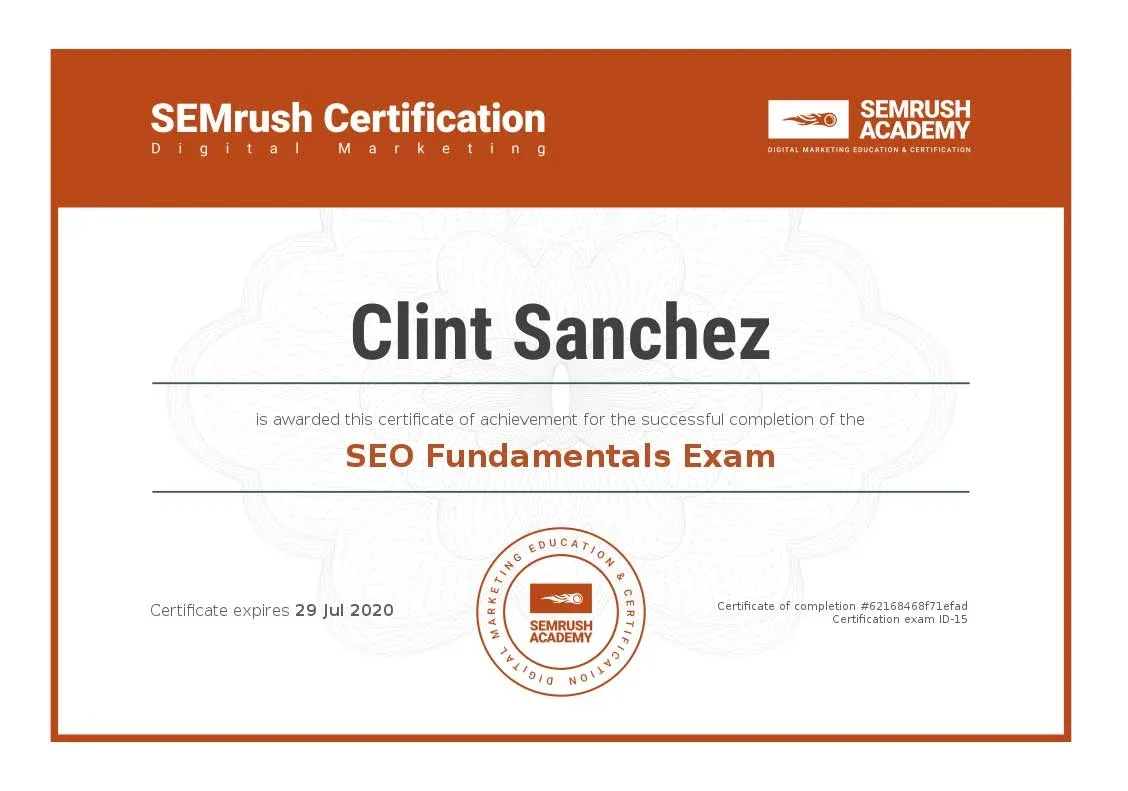 Certificate SEO fundamentals exam