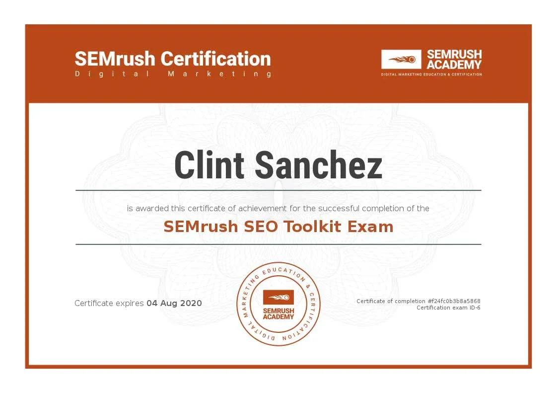 Certificate SEO toolkit exam