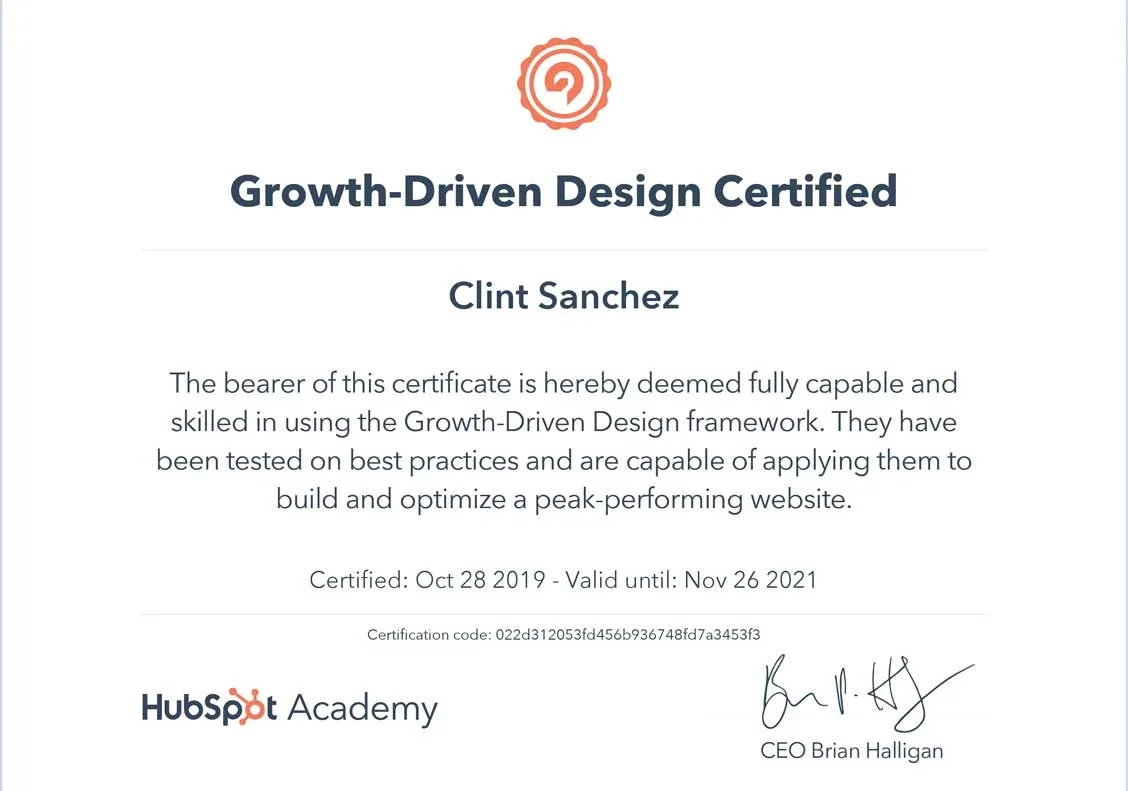 clint sanchez hubspot growth driven design certification