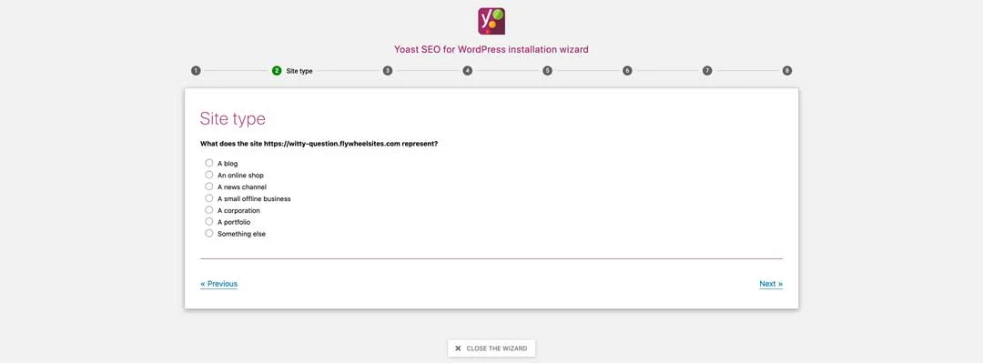 yoast configuration wizard site type prompt