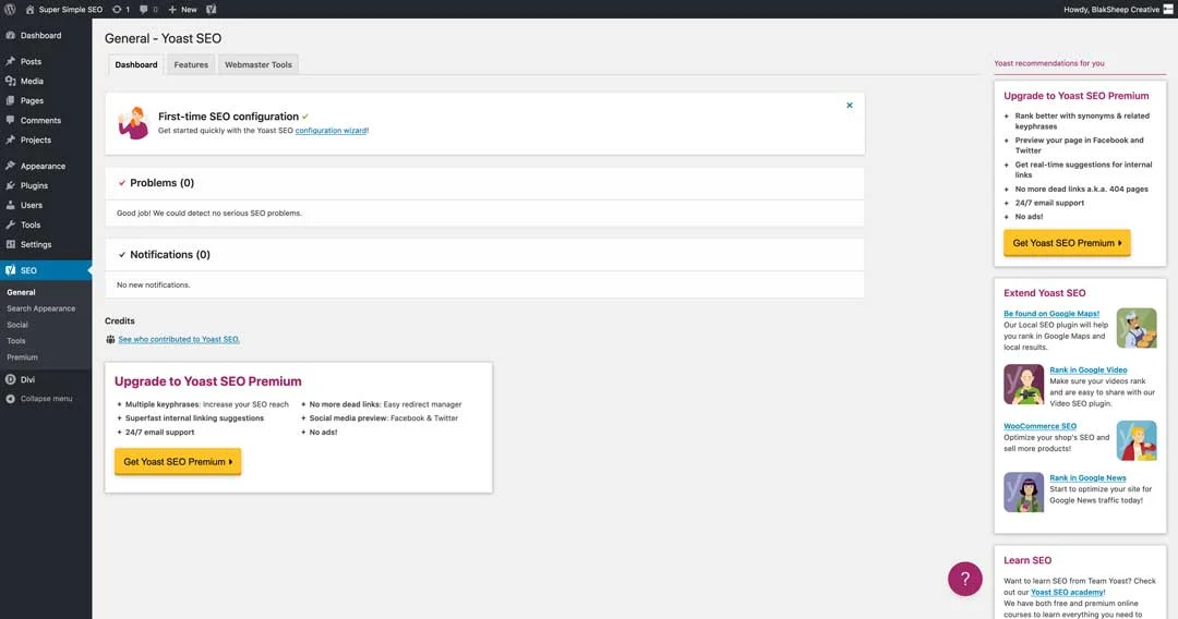 yoast SEO tutorial setup and configuration page