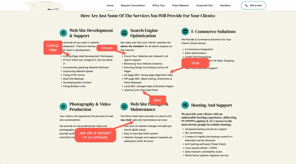 spelling errors on agency website