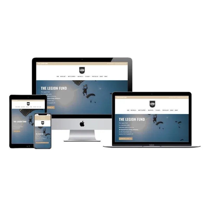 The Legion Fund website shown on desktop, tablet and phone