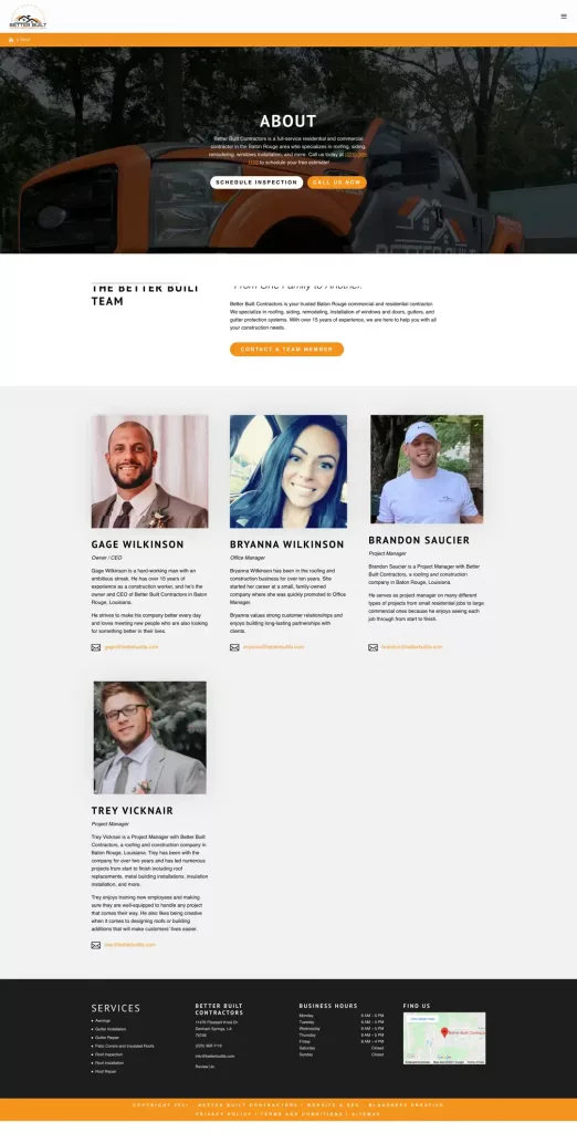 better built contractors denham springs webside development about page screenshot