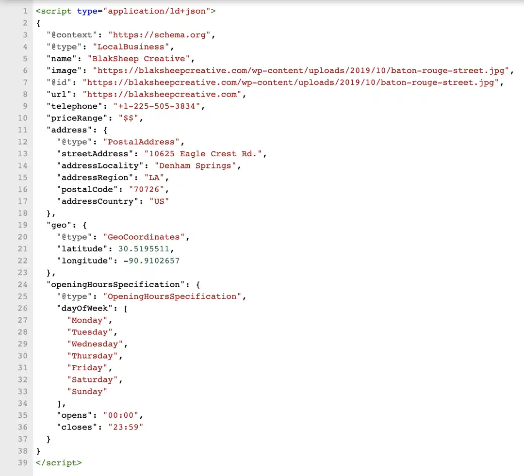 example of structured data schema local business code