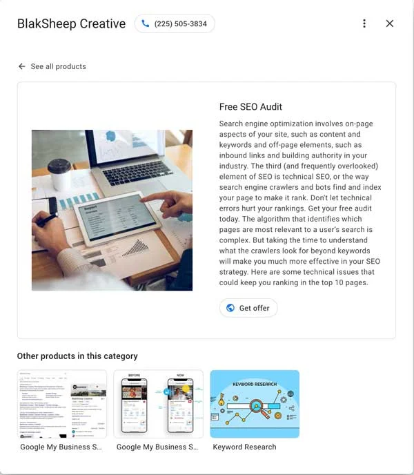 free SEO audit offer in google my business