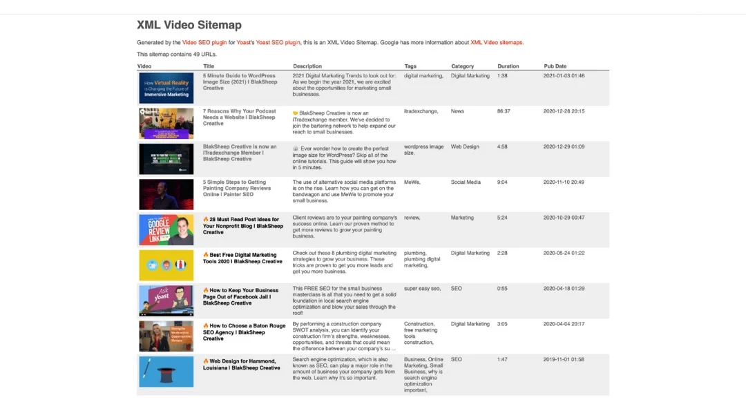 video seo sitemap
