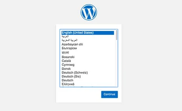 wordpress installation screen select language