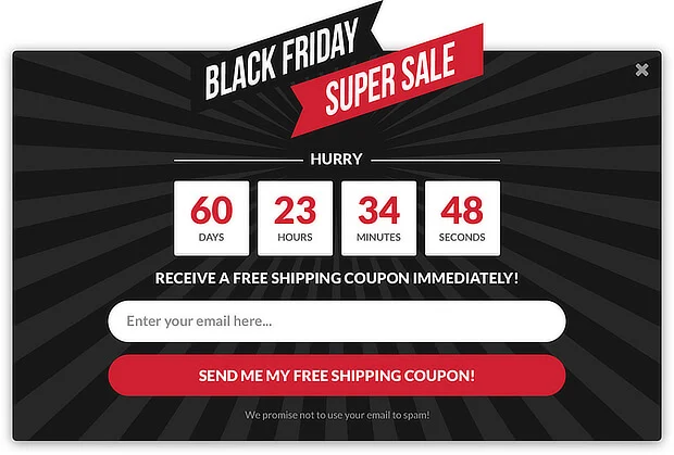 black friday countdown calendar fomo example