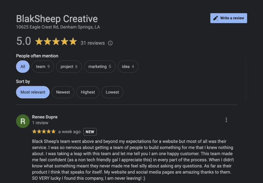 blaksheep creative digital marketing review renee dupre