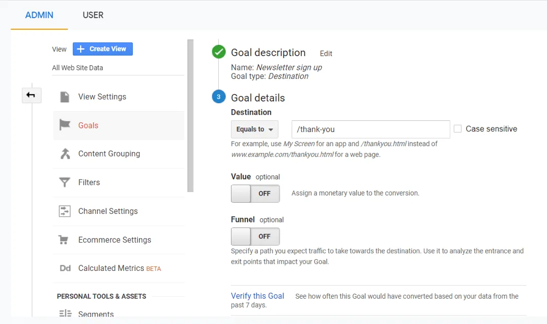 tracking goals google analytics