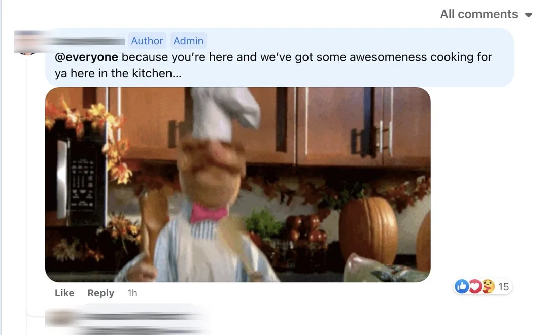 example of using everyone tag in group on facebook