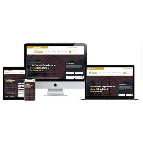 Metal Man Restoration website shown on desktop, tablet and phone