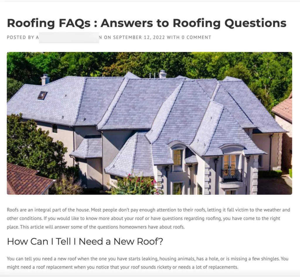 example of roofing contractor faq perfect website