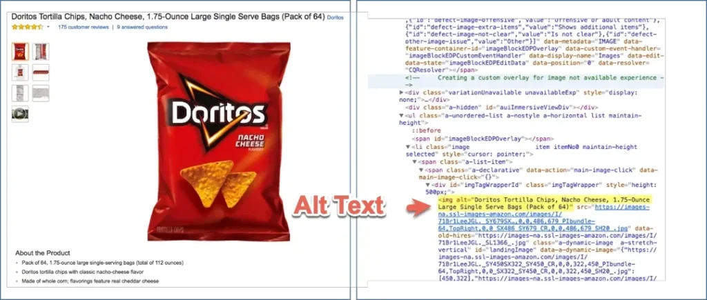 product image SEO alt text in code