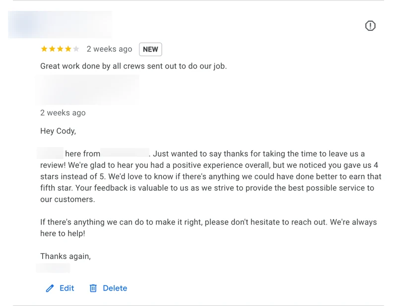 four star review how to reply