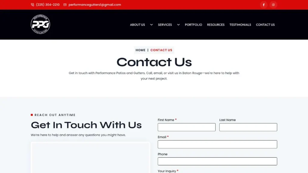 new https performancepatioandgutters.com contact us 