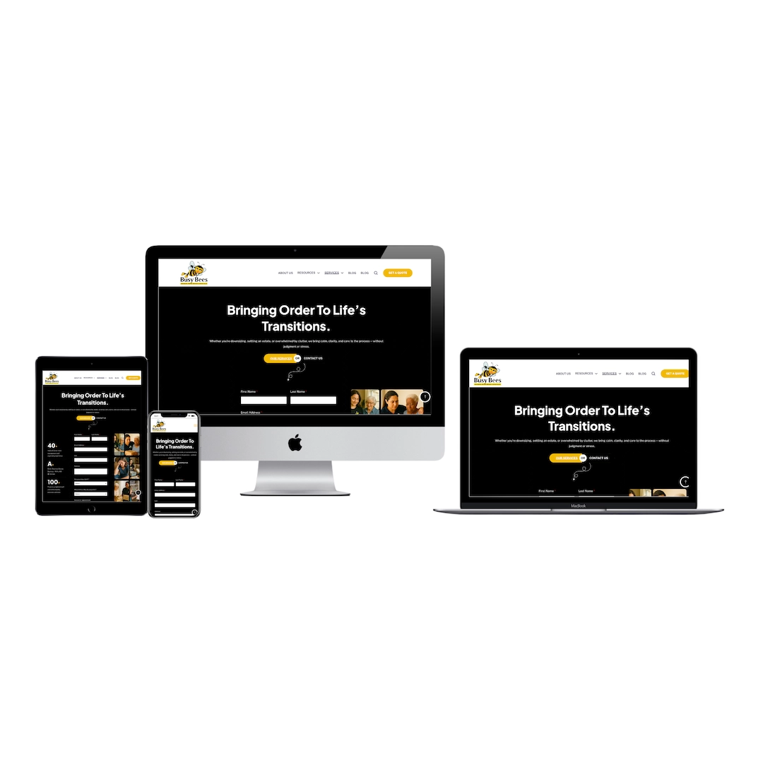 Busy Bees Concierge & Home Services website shown on desktop, tablet and phone