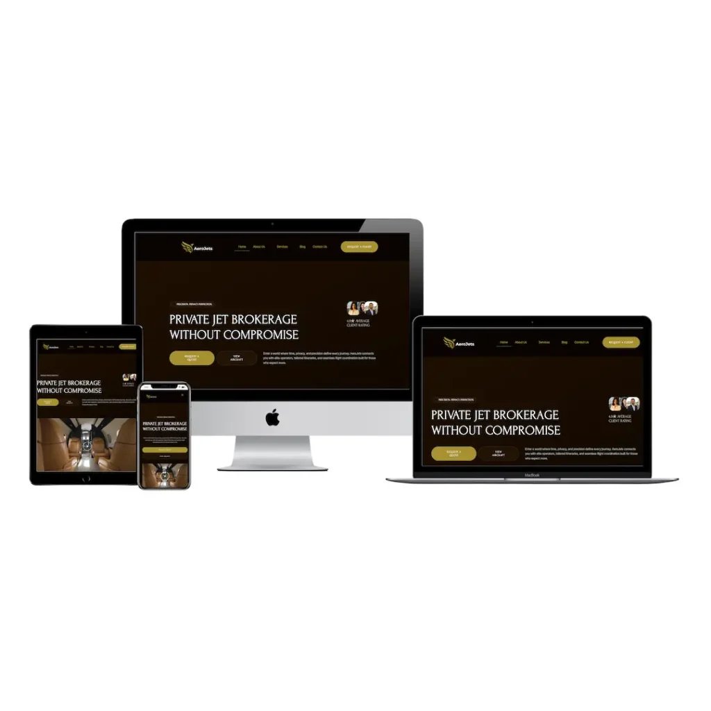 aerojets luxury flight broker website mockup responsive devices