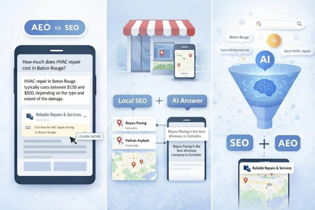 aeo vs SEO ai answer engine optimization infographic