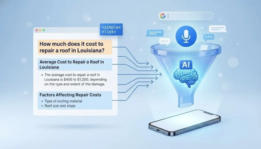 ai search optimization process roof repair infographic