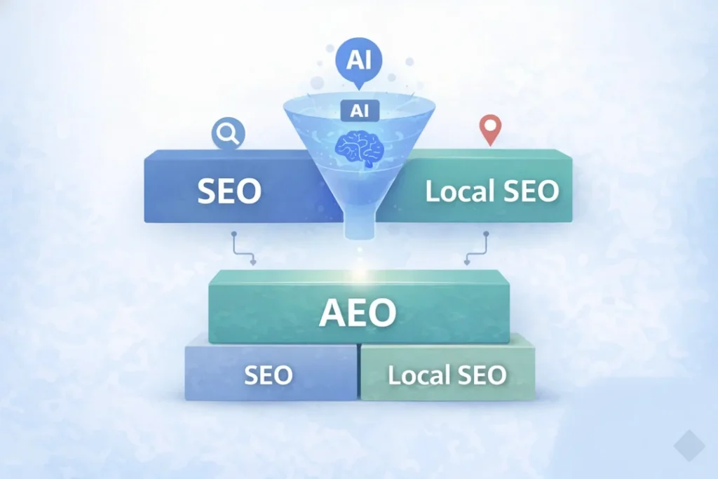 ai SEO local SEO aeo convergence infographic