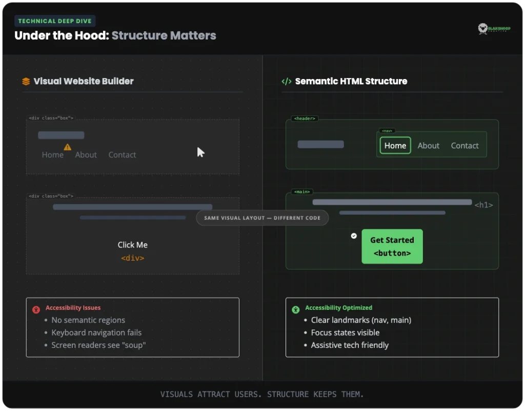 visual builder vs semantic html