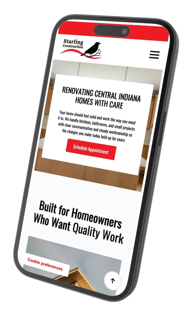 starling construction mobile website homepage