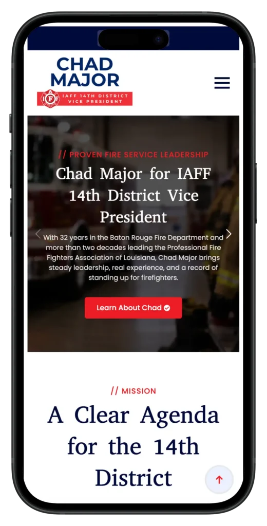 chad major iaff 14th district vice president campaign website mockup