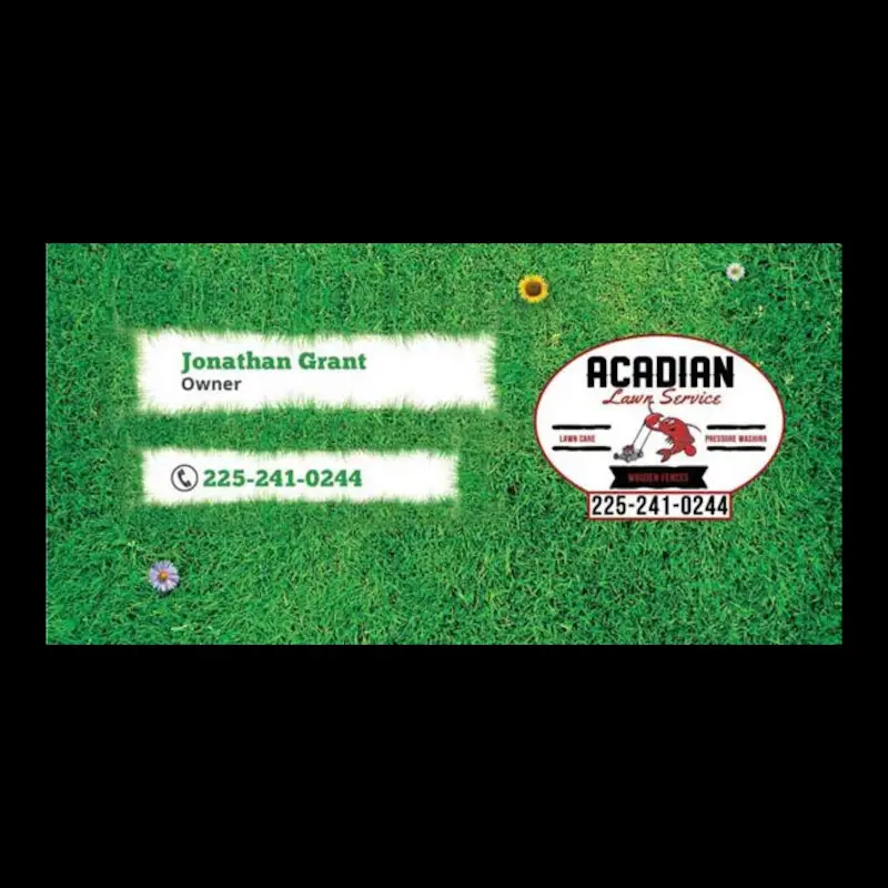back side acadian lawn service business card design denham springs
