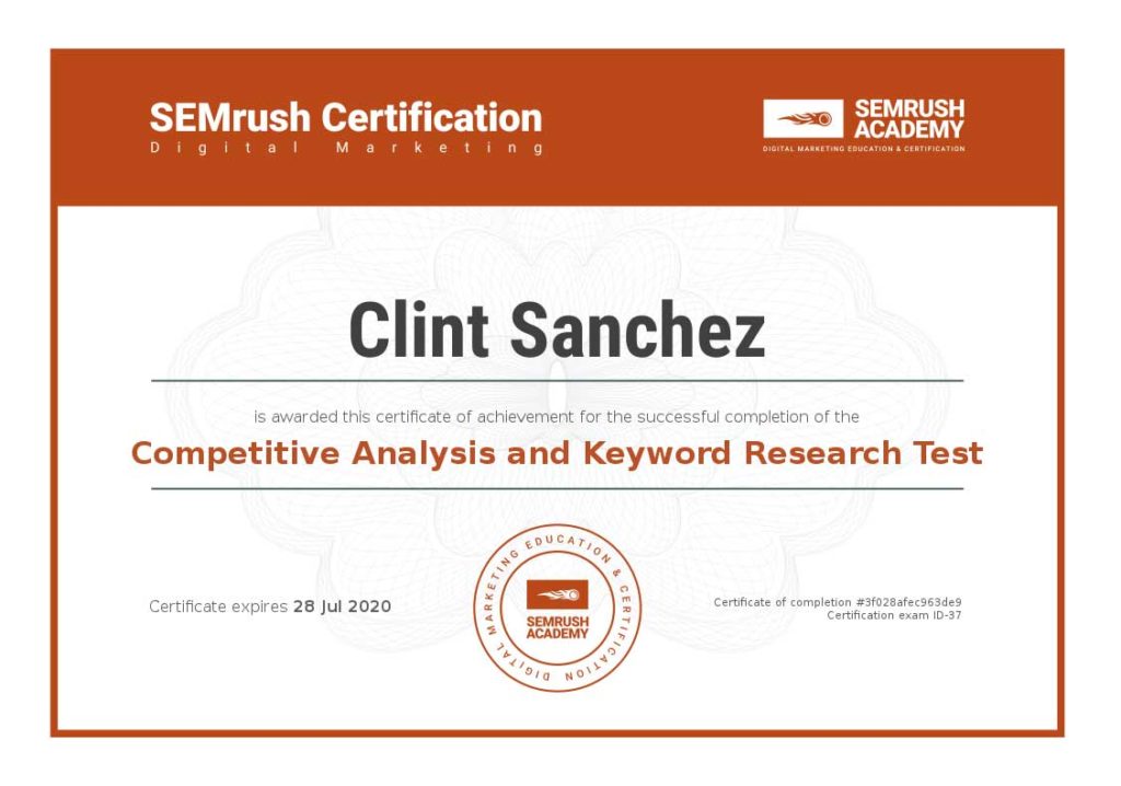 Certificate competitive analysis and keyword research test
