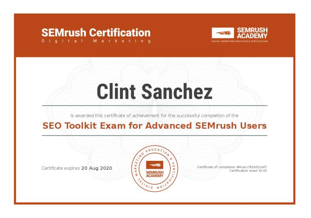 Certificate seo toolkit exam for advanced semrush users