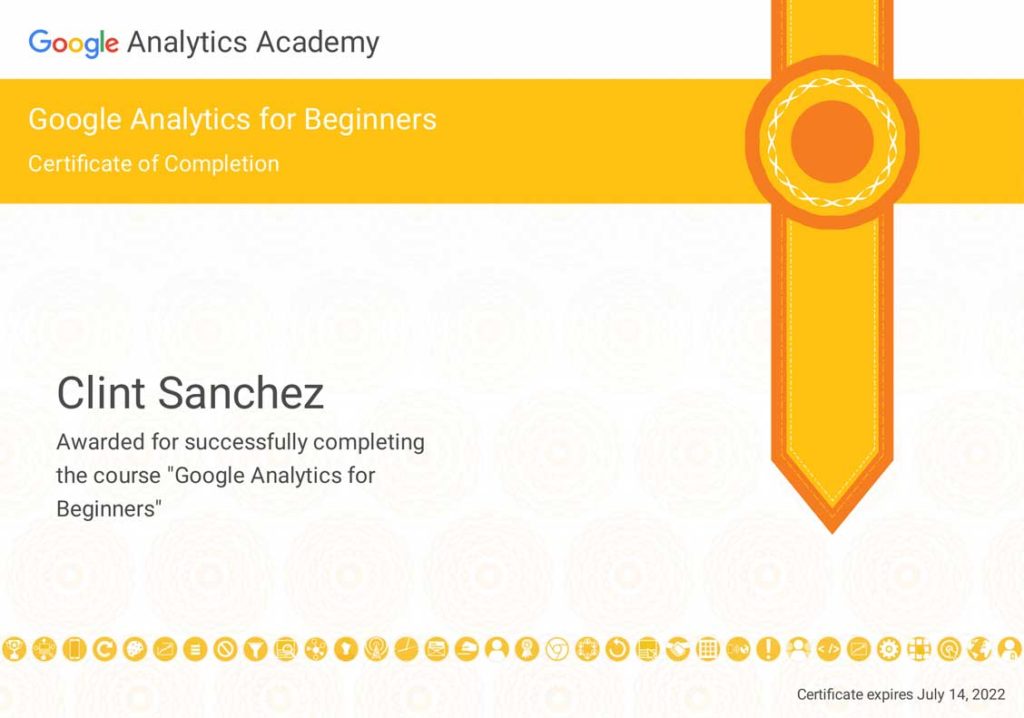 clint sanchez google analytics course certificate 1