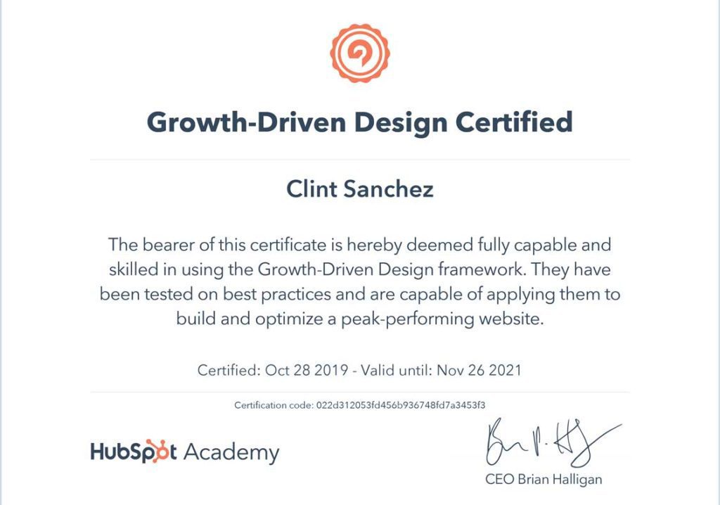 clint sanchez hubspot growth driven design certification