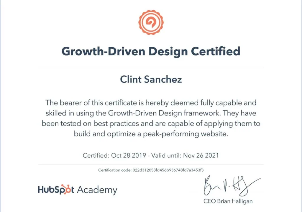 clint sanchez hubspot growth driven design certification