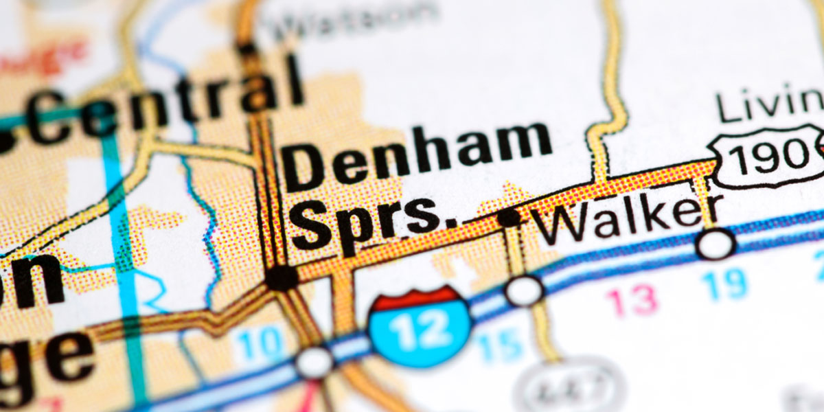 close up map of denham springs