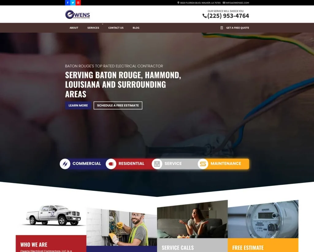 owens electrical contractors walker website screenshot