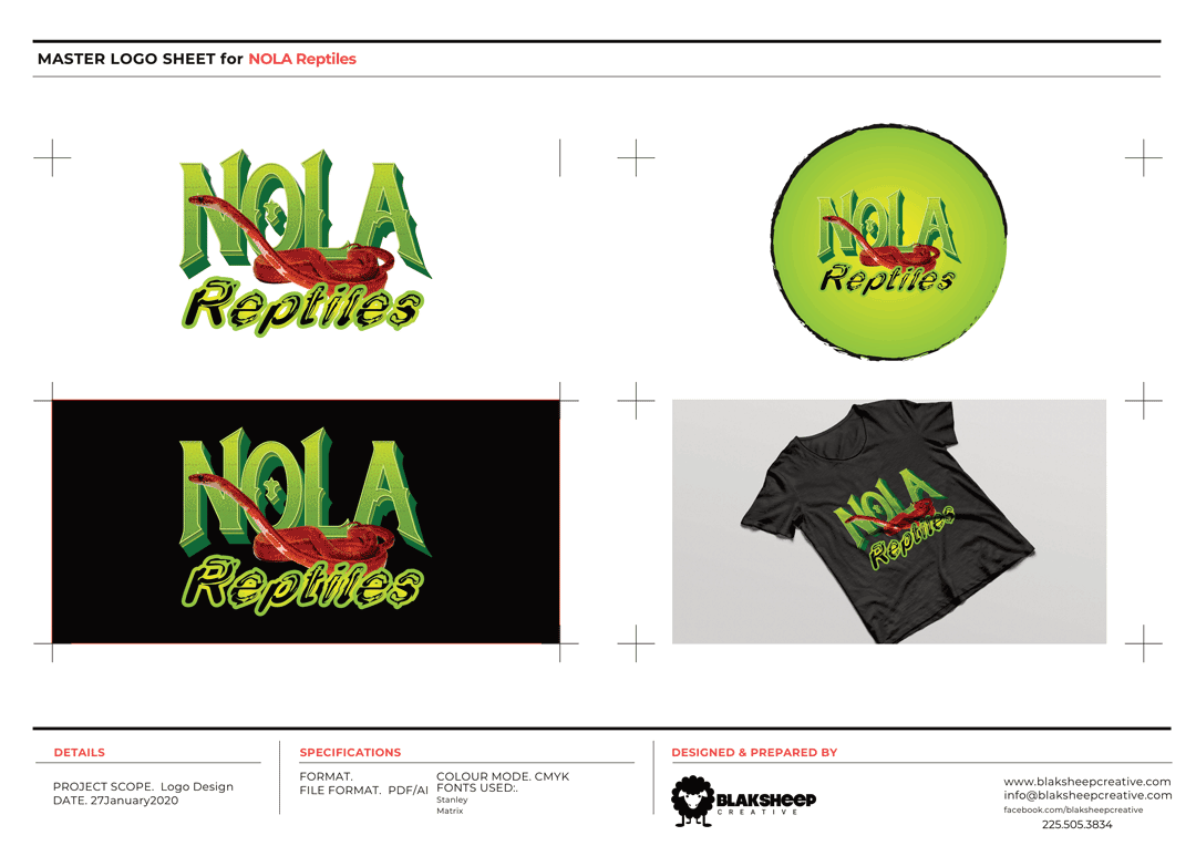 NOLA Reptiles Logo Contact Sheet
