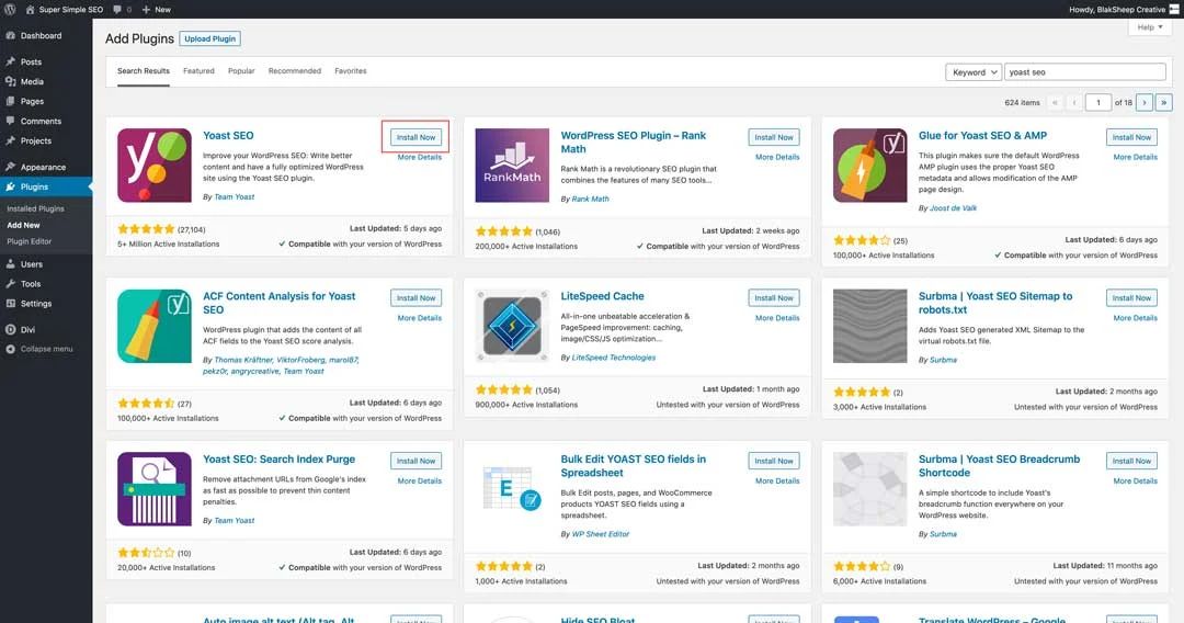 add plugins screen for adding yoast seo