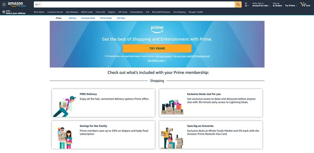 amazon prime awesome call to action above the fold