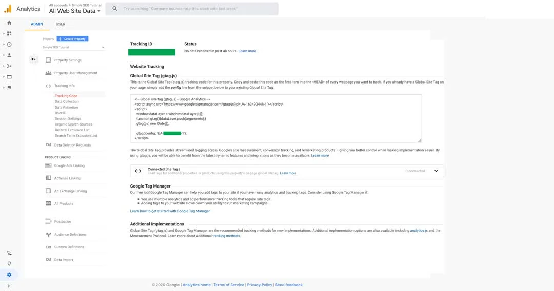 google analytics tracking info view for seo tutorial