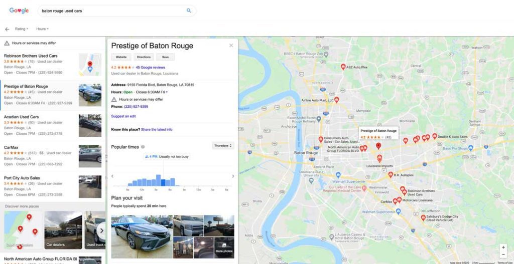 google card for prestige used cars local seo search