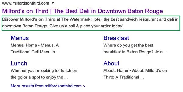google search result with green box around the meta description seo tutorial